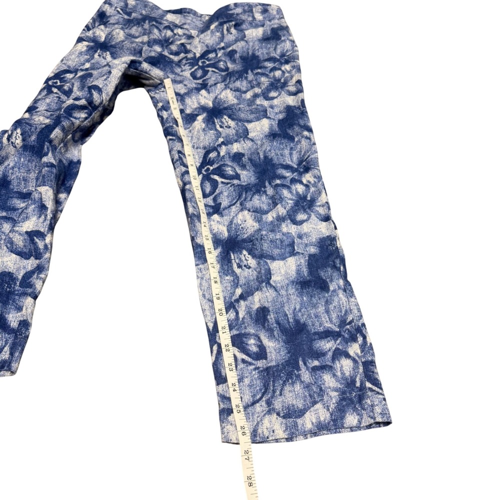 Chicos Blue White Floral Linen Pants Womens 0.5 Small Vacation Travel Beach - Picture 7 of 10